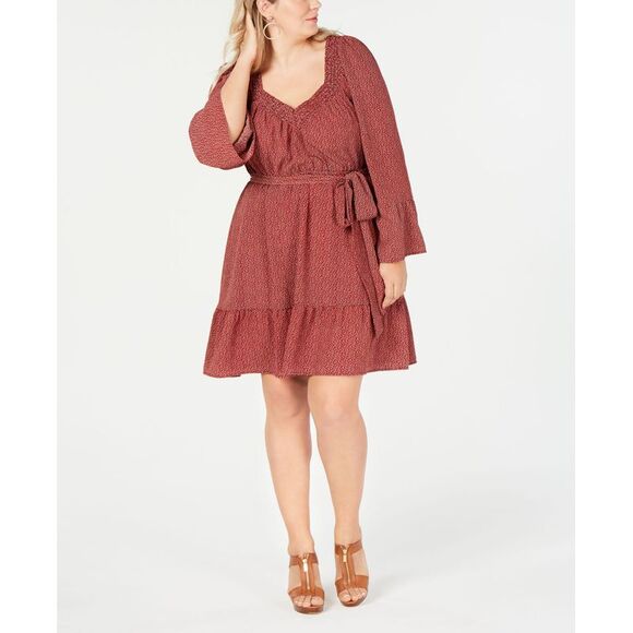 Michael Kors Womens Plus Printed Smocked Casual Dress - Picture 1 of 2